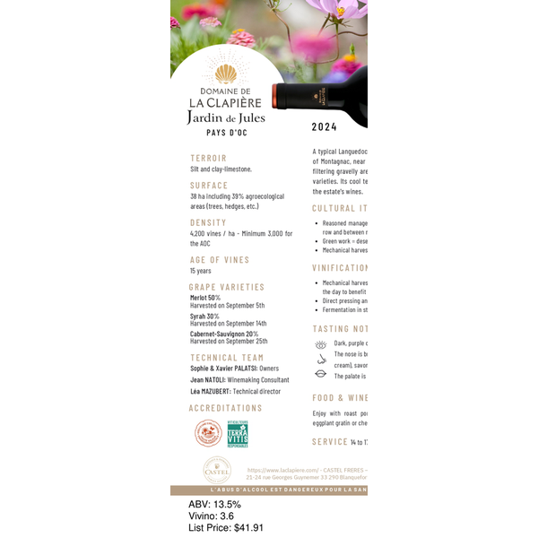 Domaine de La Clapière Jardin de Jules Pays d'Oc