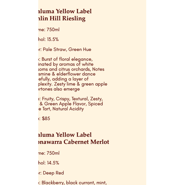 Petaluma Yellow Label Shiraz